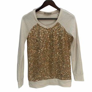 My Closet Unlimited🤎Beige Sweatshirt Gold Sequin Bodice Size S